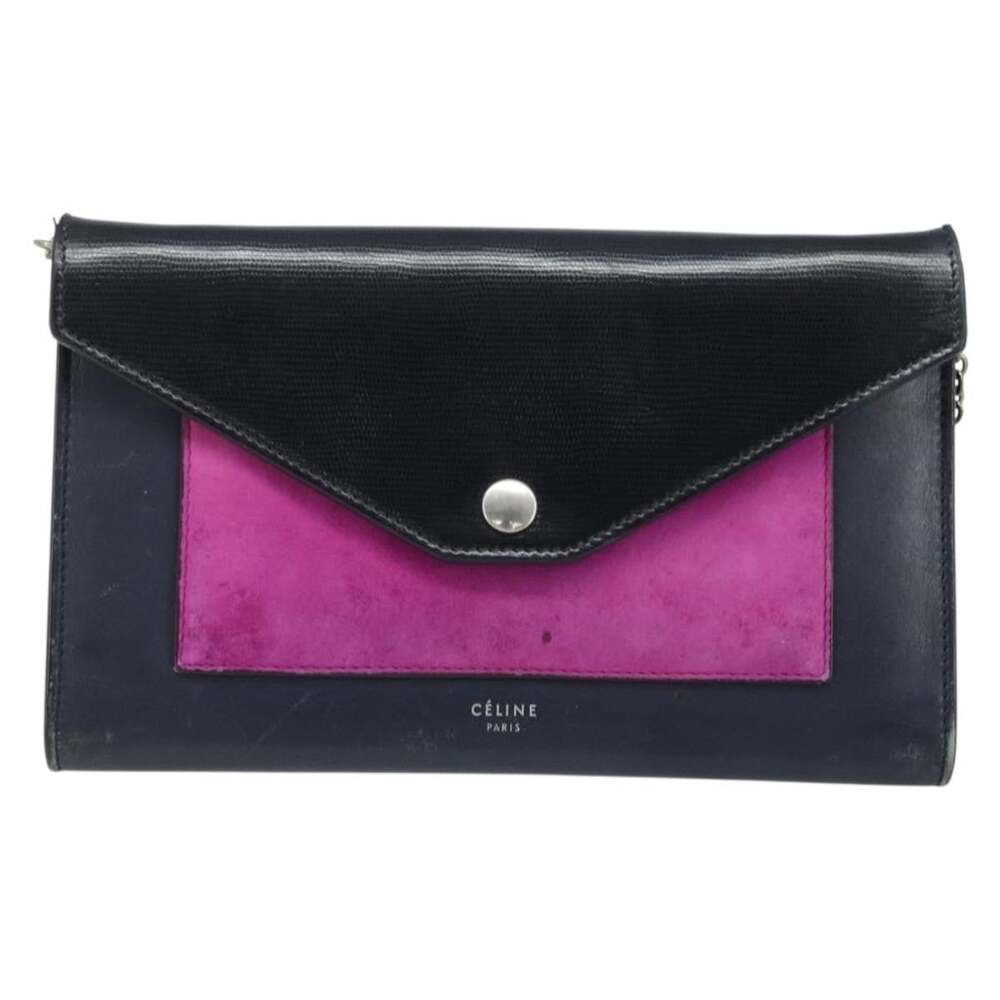 Celine Leather Chain Shoulder Bag Navy